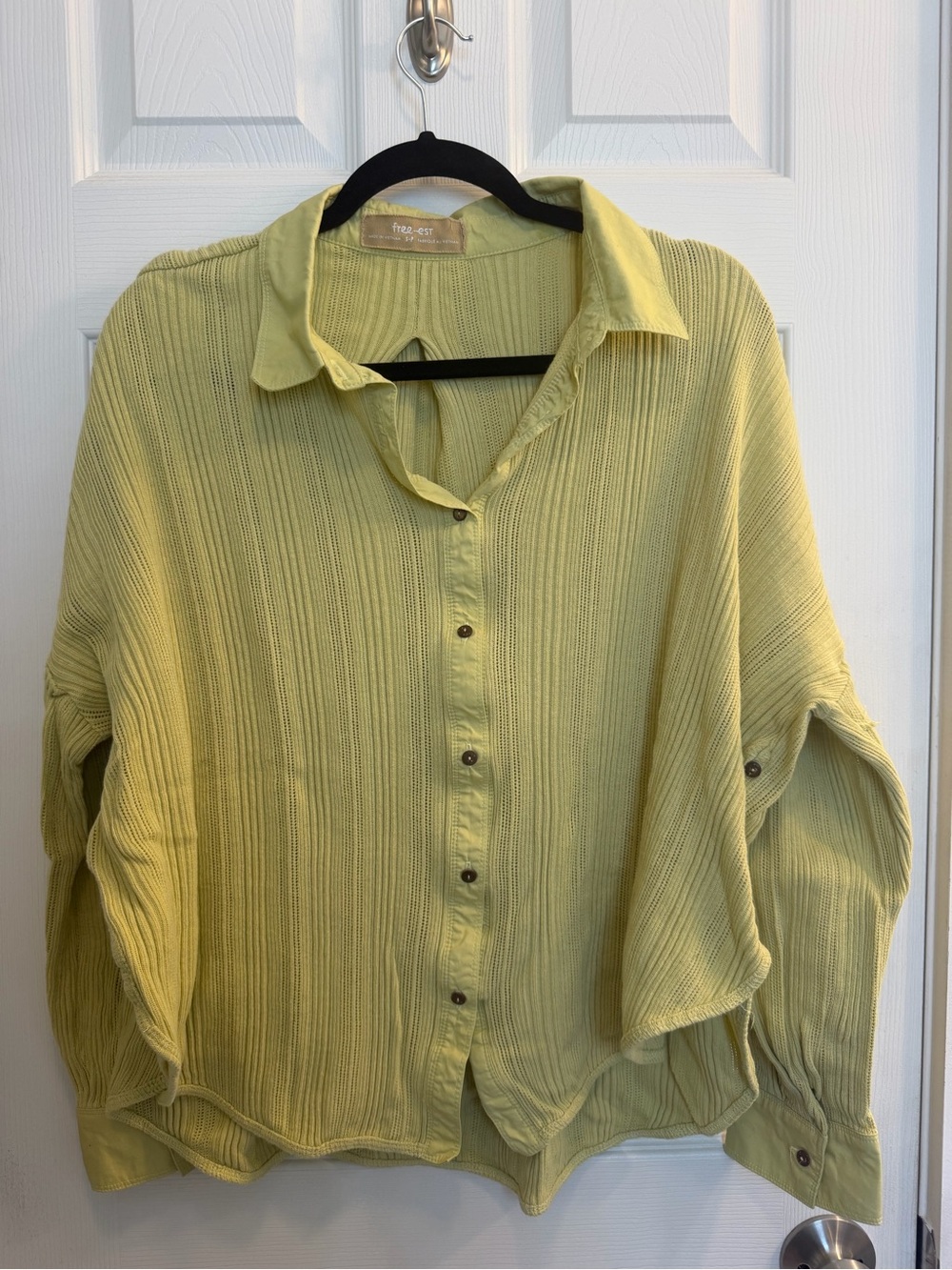 Free People Light Green Ribbed Button-Front Shirt